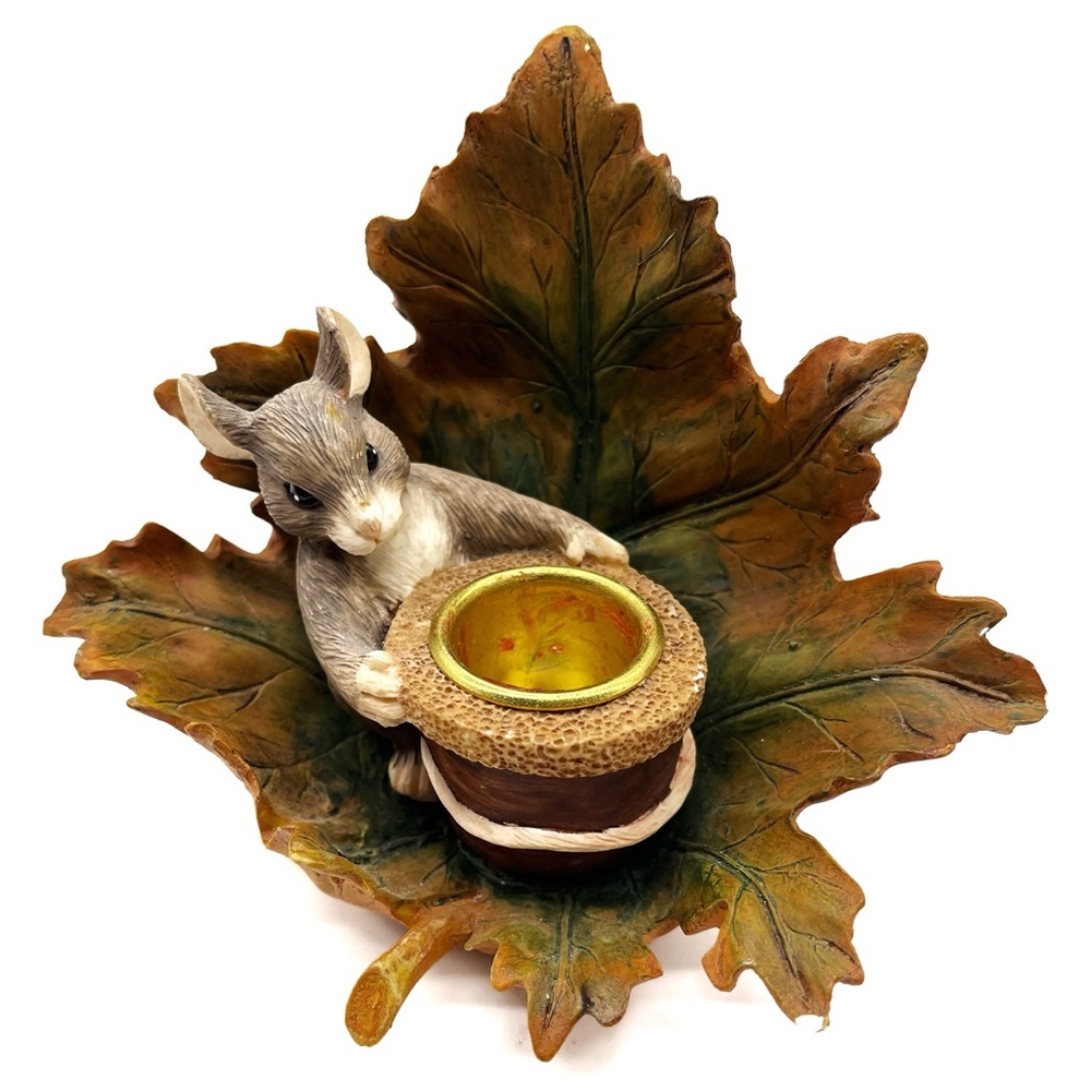 Dean Griff Silvestri Mouse Wrapped In an autum  Leaf Candle Holder Collectible